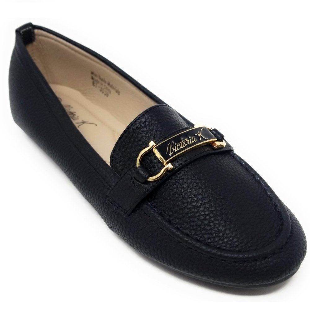 Women's Loafer Buckle Slip On Flats, BT-3039 Black - Picture 2 of 5